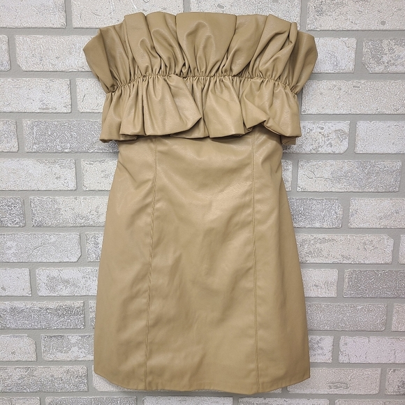 DO+BE Camel Faux Leather Mini Dress Size Medium - Picture 3 of 13